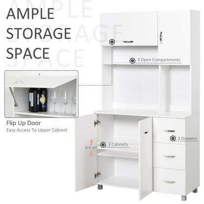 HOMCOM Freestanding Kitchen Cupboard - Versatile White Storage Cabinet with Shelves, Drawers, and Open Compartments - BEYRUN