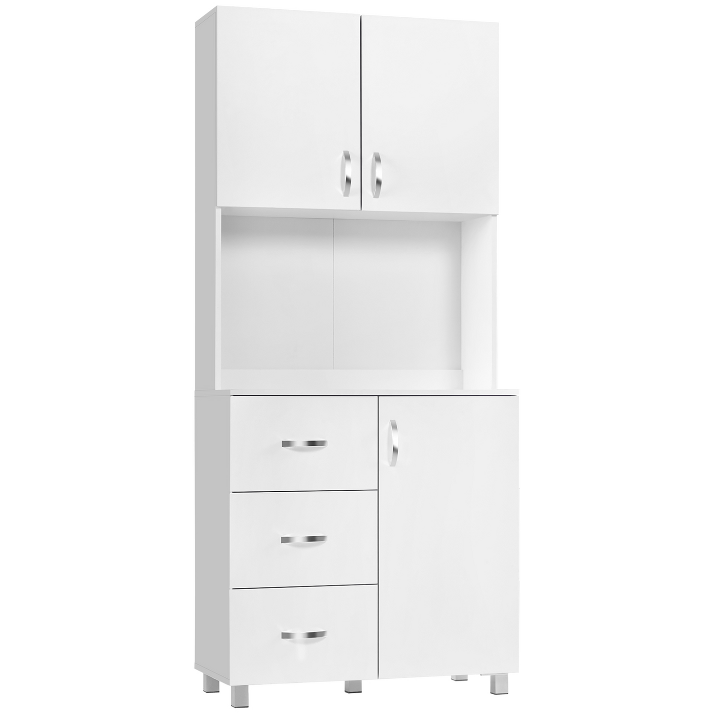 HOMCOM Free Standing Kitchen Cupboard | Stylish White Storage Cabinet with Adjustable Shelves and Drawers - BEYRUN