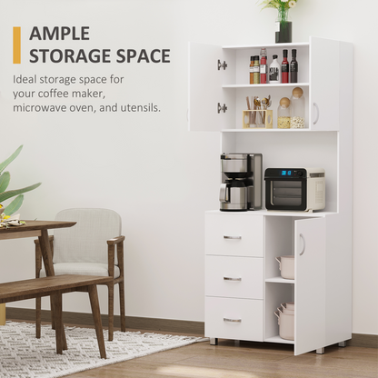 HOMCOM Free Standing Kitchen Cupboard | Stylish White Storage Cabinet with Adjustable Shelves and Drawers - BEYRUN