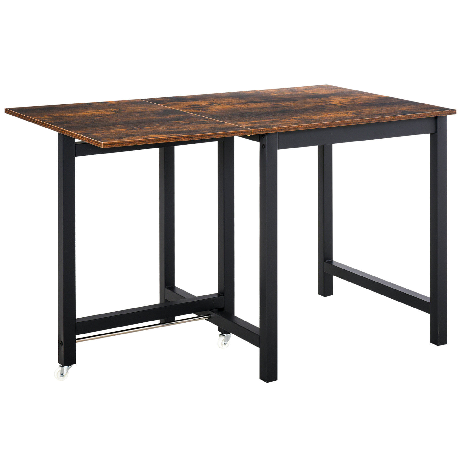 HOMCOM Foldable Drop Leaf Dining Table & Console Desk - Rustic Brown, Industrial-Style, Space-Saving for Kitchen & Dining Room - BEYRUN