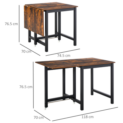 HOMCOM Foldable Drop Leaf Dining Table & Console Desk - Rustic Brown, Industrial-Style, Space-Saving for Kitchen & Dining Room - BEYRUN