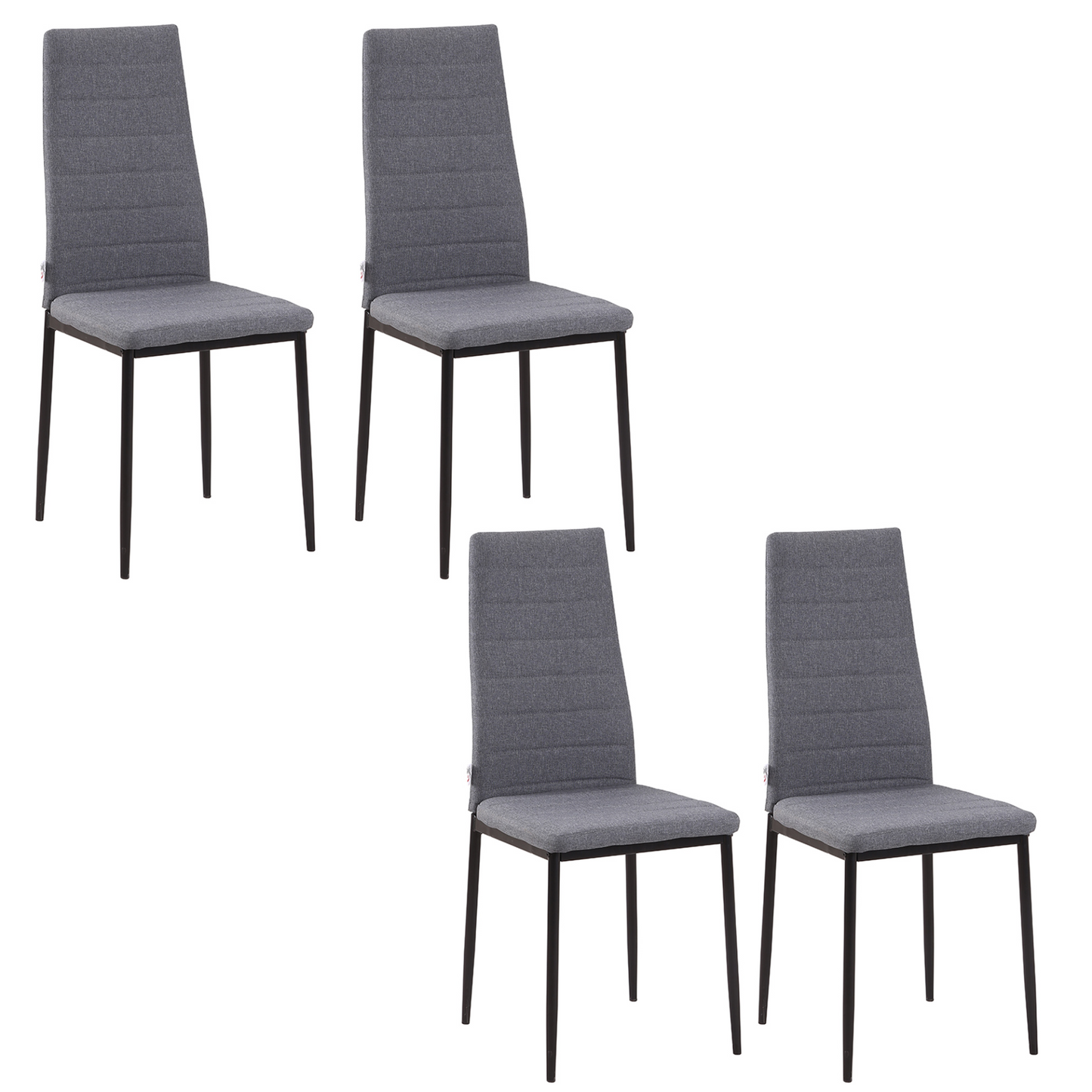 HOMCOM Modern Upholstered Linen-Touch High Back Dining Chairs with Metal Legs - Set of 4, Grey | Comfort & Style for Your Dining Room - BEYRUN