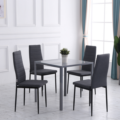 HOMCOM Modern Upholstered Linen-Touch High Back Dining Chairs with Metal Legs - Set of 4, Grey | Comfort & Style for Your Dining Room - BEYRUN