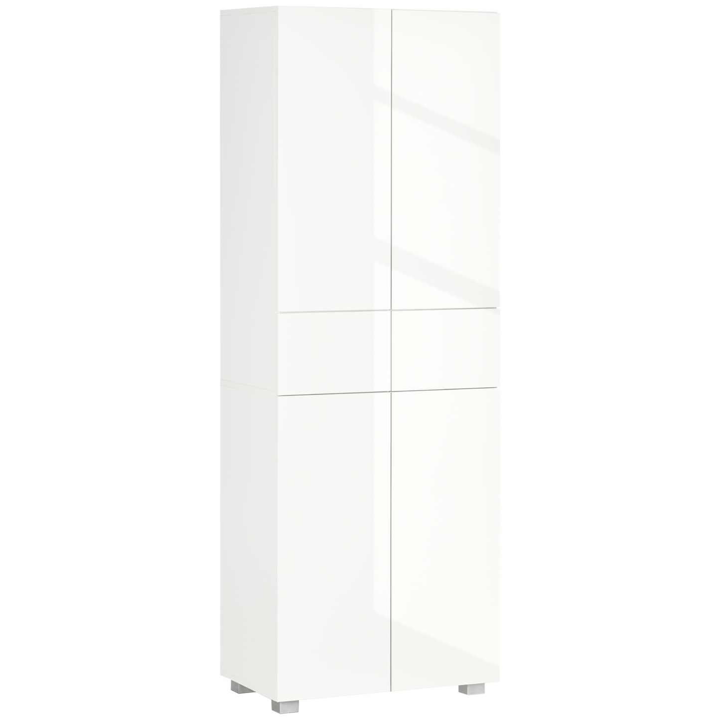 HOMCOM High Gloss White 4-Door Freestanding Kitchen Cupboard - 5-Tier Storage, Adjustable Shelves, Push to Open Design - BEYRUN