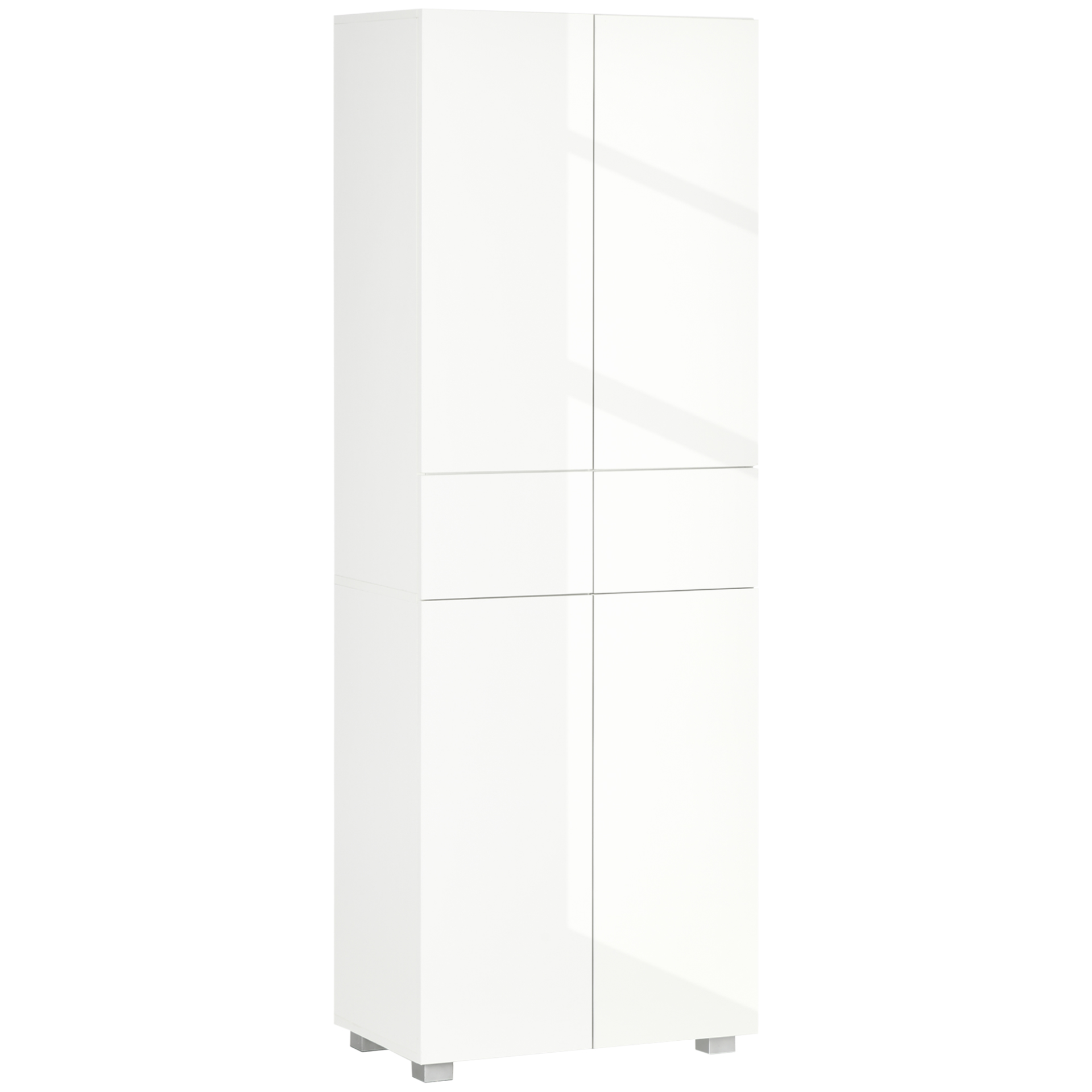 HOMCOM High Gloss White 4-Door Freestanding Kitchen Cupboard - 5-Tier Storage, Adjustable Shelves, Push to Open Design - BEYRUN