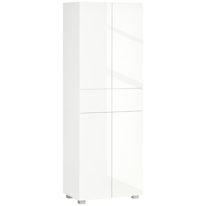 HOMCOM High Gloss White 4-Door Freestanding Kitchen Cupboard - 5-Tier Storage, Adjustable Shelves, Push to Open Design - BEYRUN