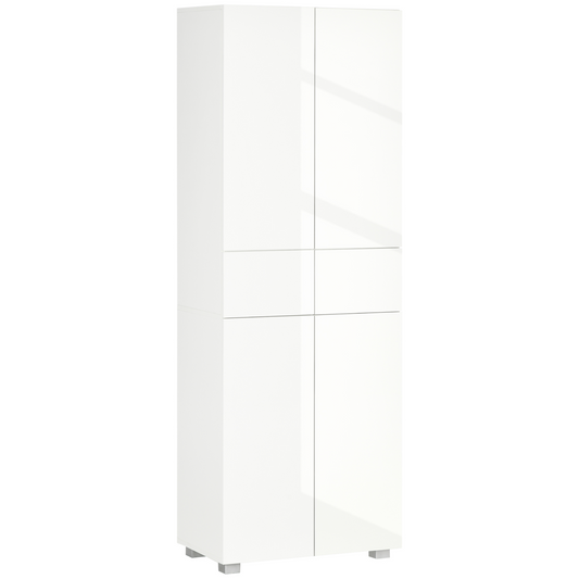 HOMCOM High Gloss White 4-Door Freestanding Kitchen Cupboard - 5-Tier Storage, Adjustable Shelves, Push to Open Design - BEYRUN