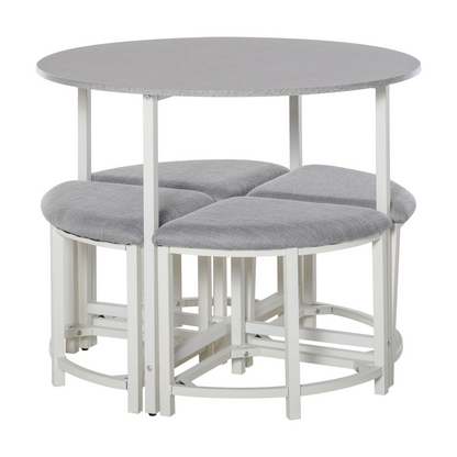 HOMCOM Modern Round Dining Table Set with 4 Upholstered Stools - Space-Saving, Stylish & Durable - BEYRUN