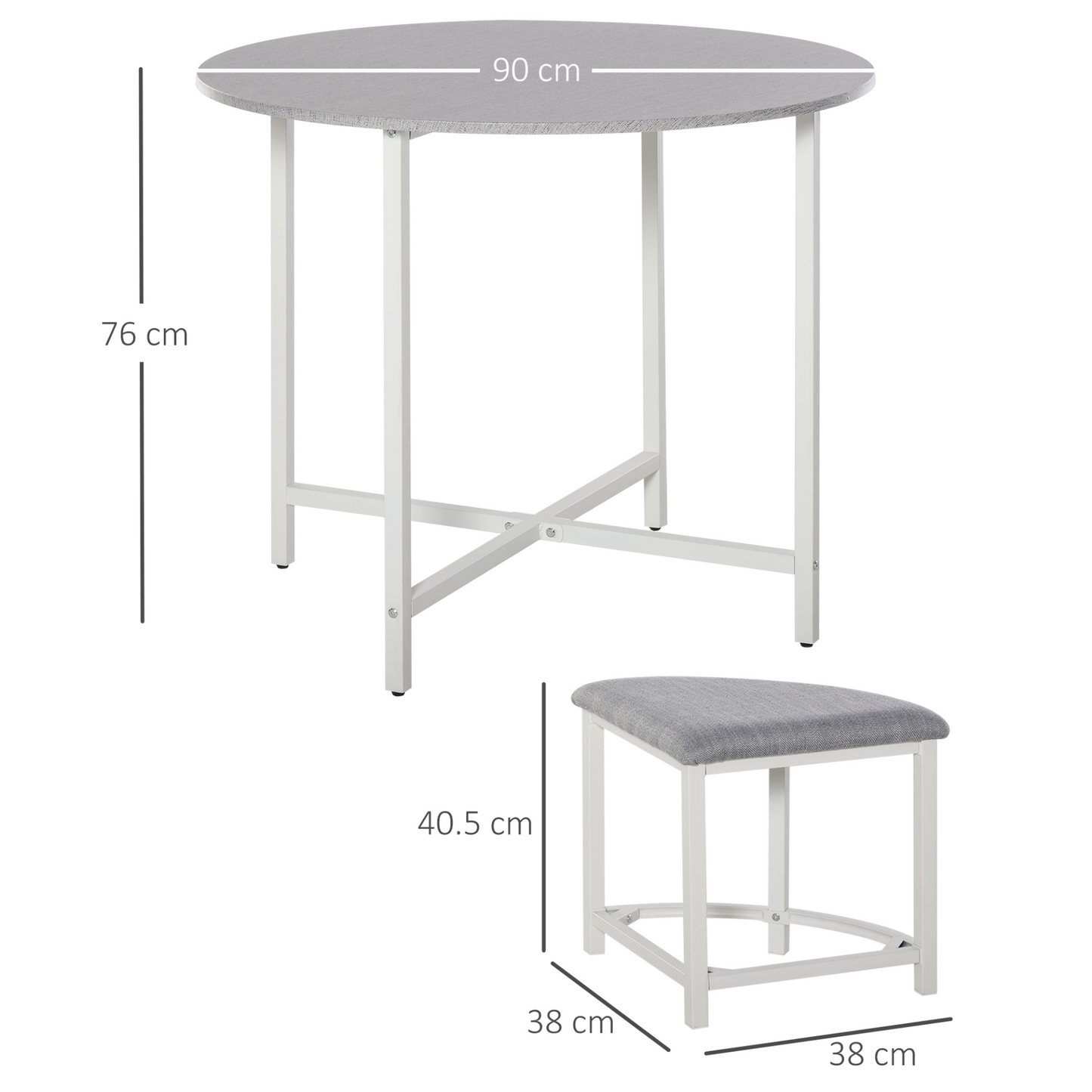 HOMCOM Modern Round Dining Table Set with 4 Upholstered Stools - Space-Saving, Stylish & Durable - BEYRUN