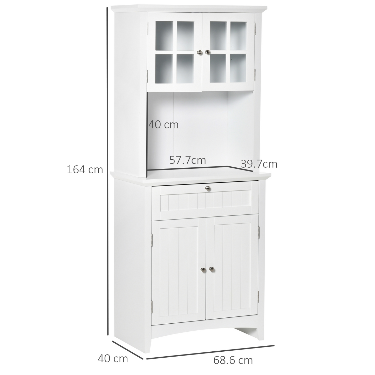 HOMCOM Kitchen Cupboard - Stylish Wooden Storage Cabinet with Glass Door, Drawer, and Microwave Space - Perfect for Dining and Living Room, White - BEYRUN