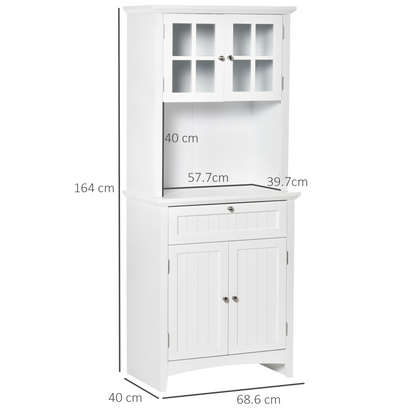 HOMCOM Kitchen Cupboard - Stylish Wooden Storage Cabinet with Glass Door, Drawer, and Microwave Space - Perfect for Dining and Living Room, White - BEYRUN