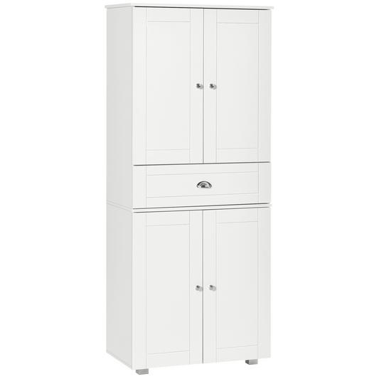 HOMCOM Freestanding Tall Kitchen Cupboard Storage Cabinet with Adjustable Shelves and Drawer, White - Perfect for Dining and Living Room - BEYRUN