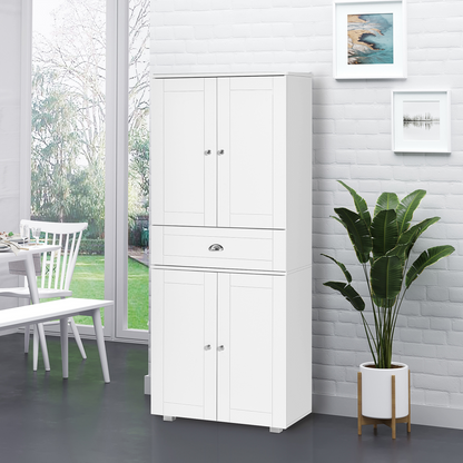 HOMCOM Freestanding Tall Kitchen Cupboard Storage Cabinet with Adjustable Shelves and Drawer, White - Perfect for Dining and Living Room - BEYRUN