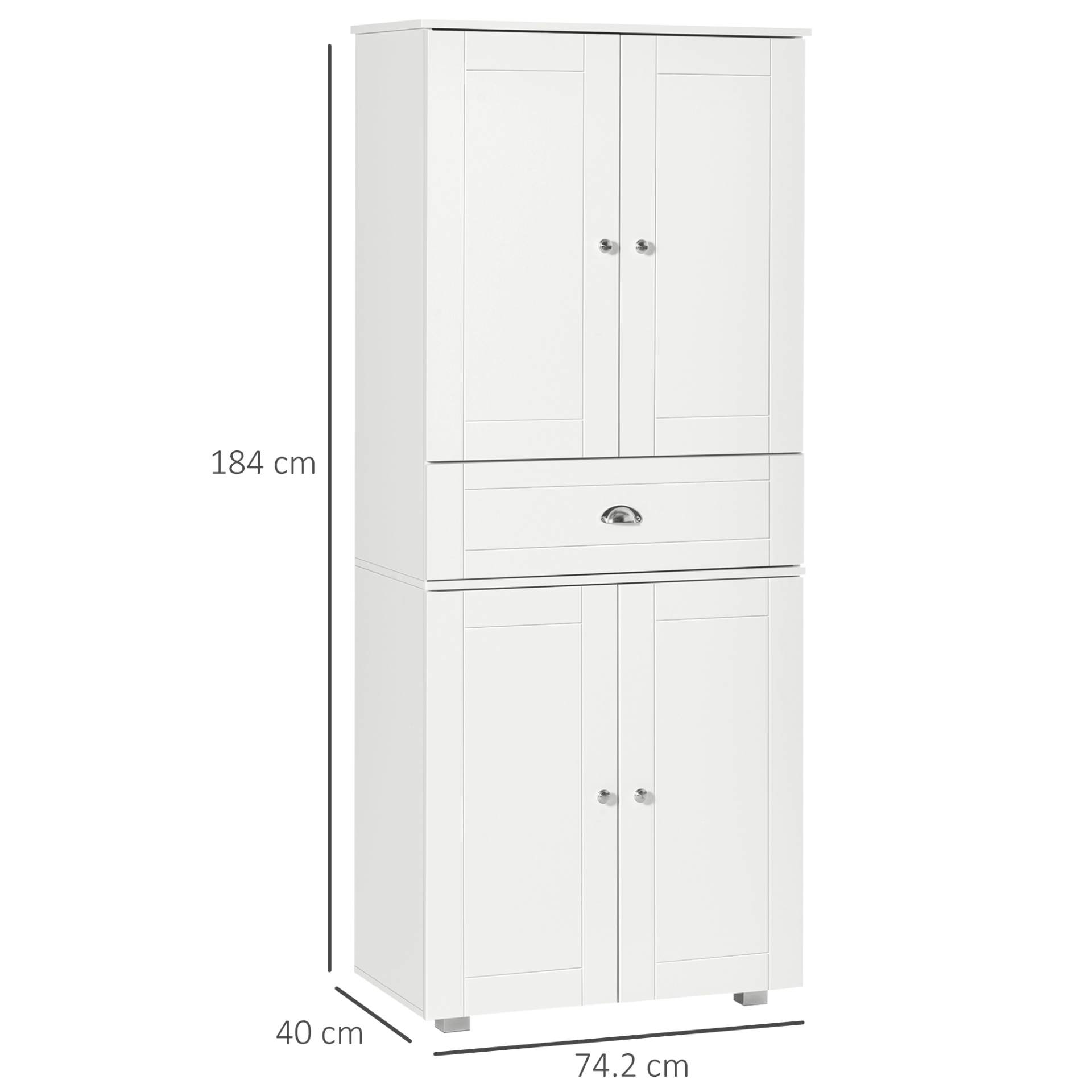 HOMCOM Freestanding Tall Kitchen Cupboard Storage Cabinet with Adjustable Shelves and Drawer, White - Perfect for Dining and Living Room - BEYRUN