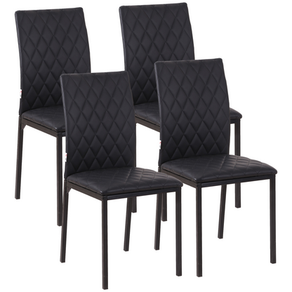 HOMCOM Set of 4 Modern Faux Leather Dining Chairs - Elegant Upholstered Accent Chairs with Metal Legs for Kitchen & Dining Room, Black - BEYRUN