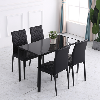 HOMCOM Set of 4 Modern Faux Leather Dining Chairs - Elegant Upholstered Accent Chairs with Metal Legs for Kitchen & Dining Room, Black - BEYRUN