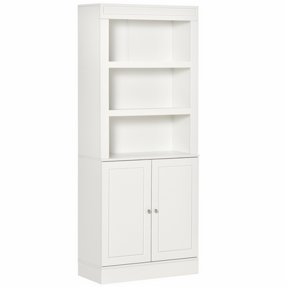 HOMCOM Freestanding Kitchen Cupboard with Adjustable 6-Tier Shelving and Double-Door Cabinet - White - BEYRUN