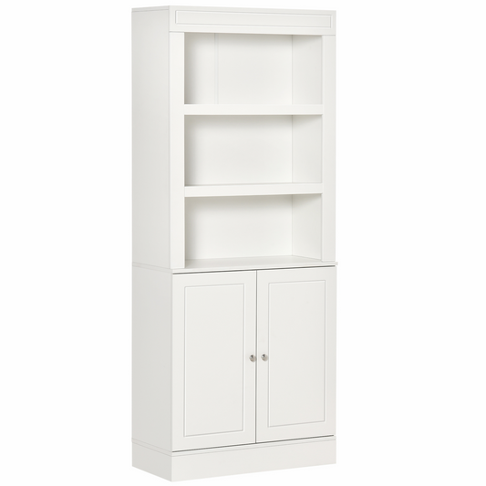 HOMCOM Freestanding Kitchen Cupboard with Adjustable 6-Tier Shelving and Double-Door Cabinet - White - BEYRUN