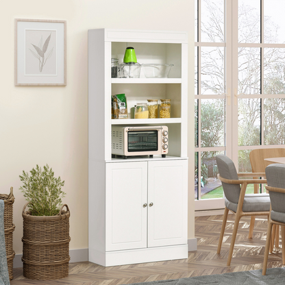 HOMCOM Freestanding Kitchen Cupboard with Adjustable 6-Tier Shelving and Double-Door Cabinet - White - BEYRUN