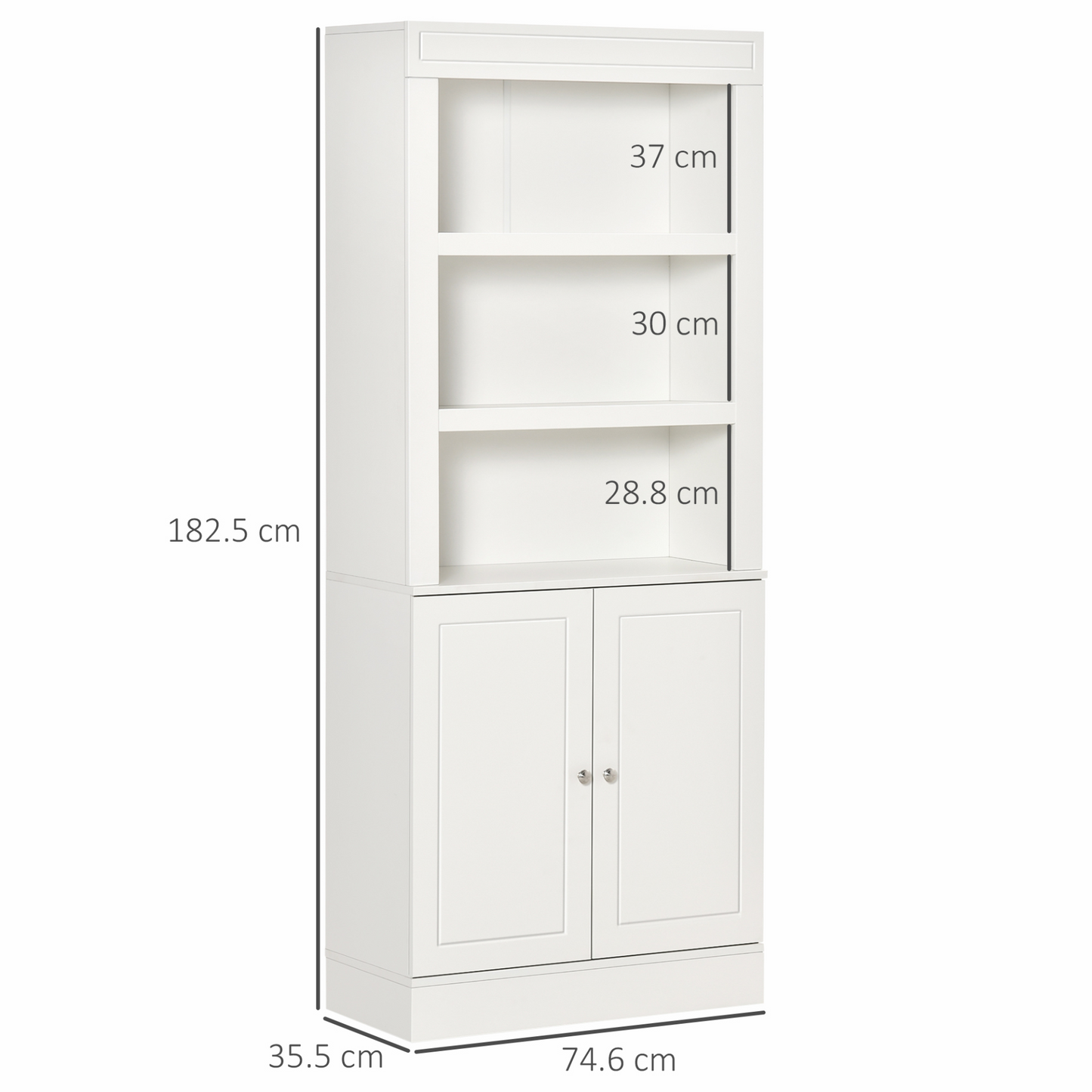 HOMCOM Freestanding Kitchen Cupboard with Adjustable 6-Tier Shelving and Double-Door Cabinet - White - BEYRUN