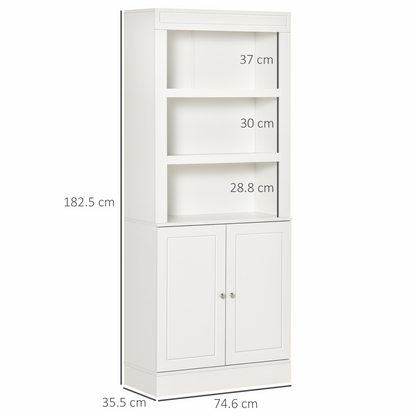 HOMCOM Freestanding Kitchen Cupboard with Adjustable 6-Tier Shelving and Double-Door Cabinet - White - BEYRUN