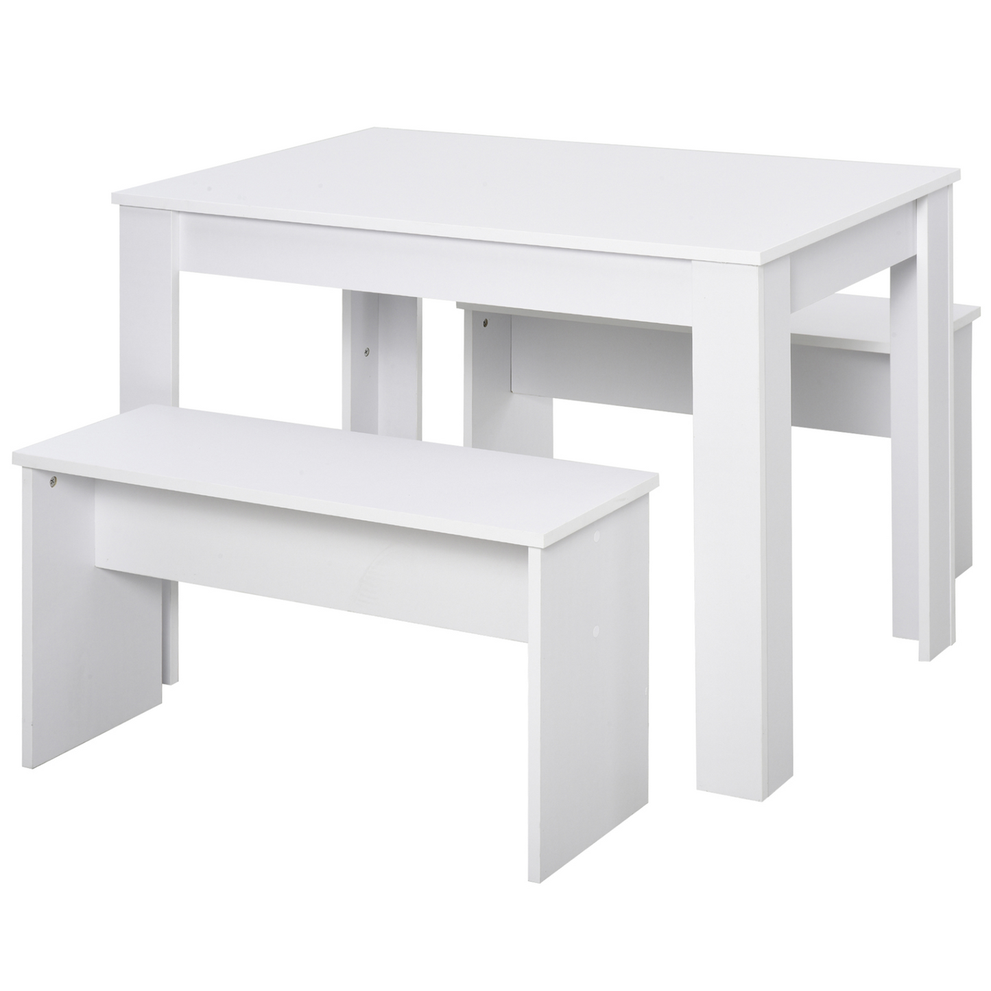 HOMCOM White Kitchen Dining Table and 2 Bench Set - Modern Compact Furniture for Small Spaces - BEYRUN