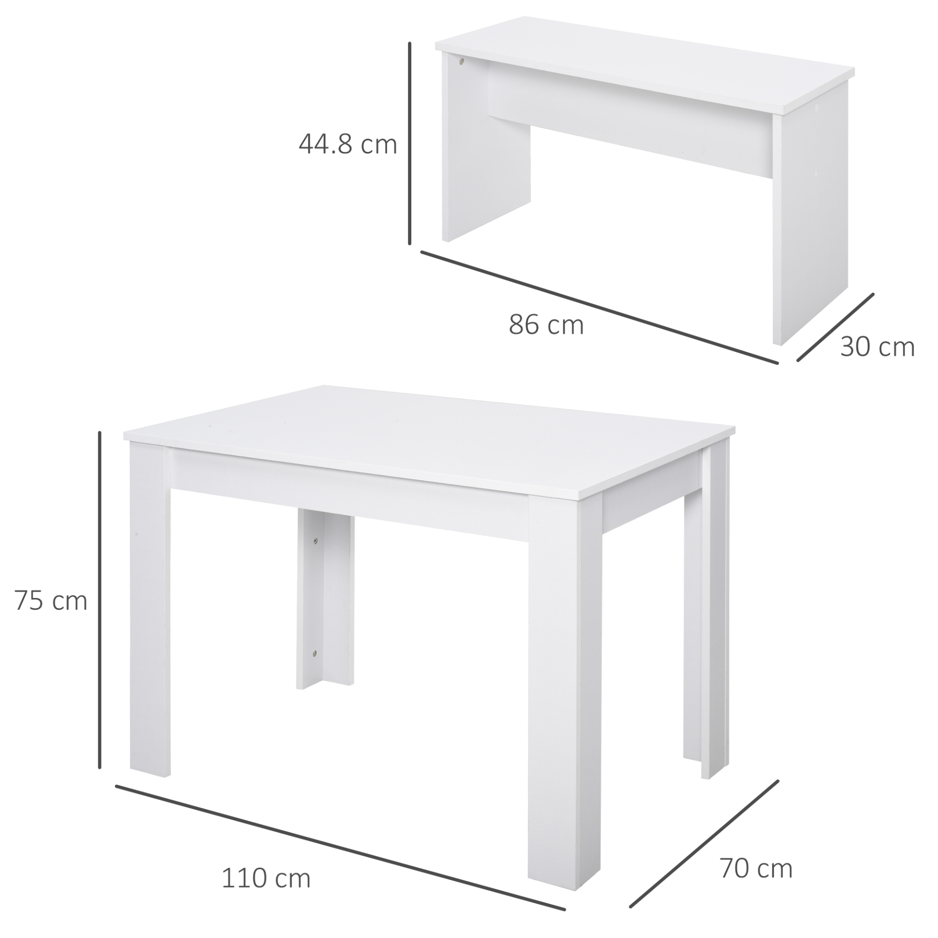 HOMCOM White Kitchen Dining Table and 2 Bench Set - Modern Compact Furniture for Small Spaces - BEYRUN