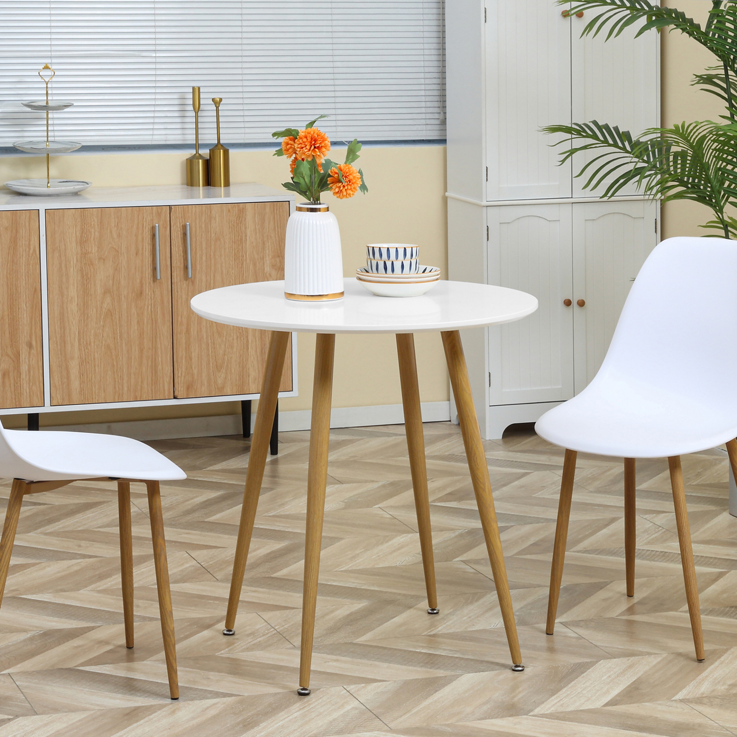 HOMCOM Modern Round Dining Table for 2 - Elegant White Kitchen Table with Metal Legs and Matte Top - BEYRUN