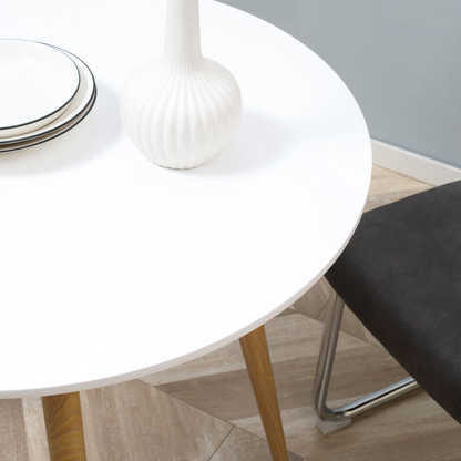 HOMCOM Modern Round Dining Table for 2 - Elegant White Kitchen Table with Metal Legs and Matte Top - BEYRUN