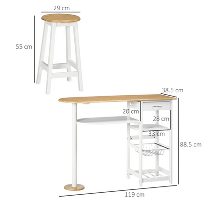 HOMCOM 3 Piece Bar Table Set with Storage Shelf, Drawer, Wire Basket, and Wine Rack - Elegant Dining Solution for Kitchen & Home Bar - BEYRUN