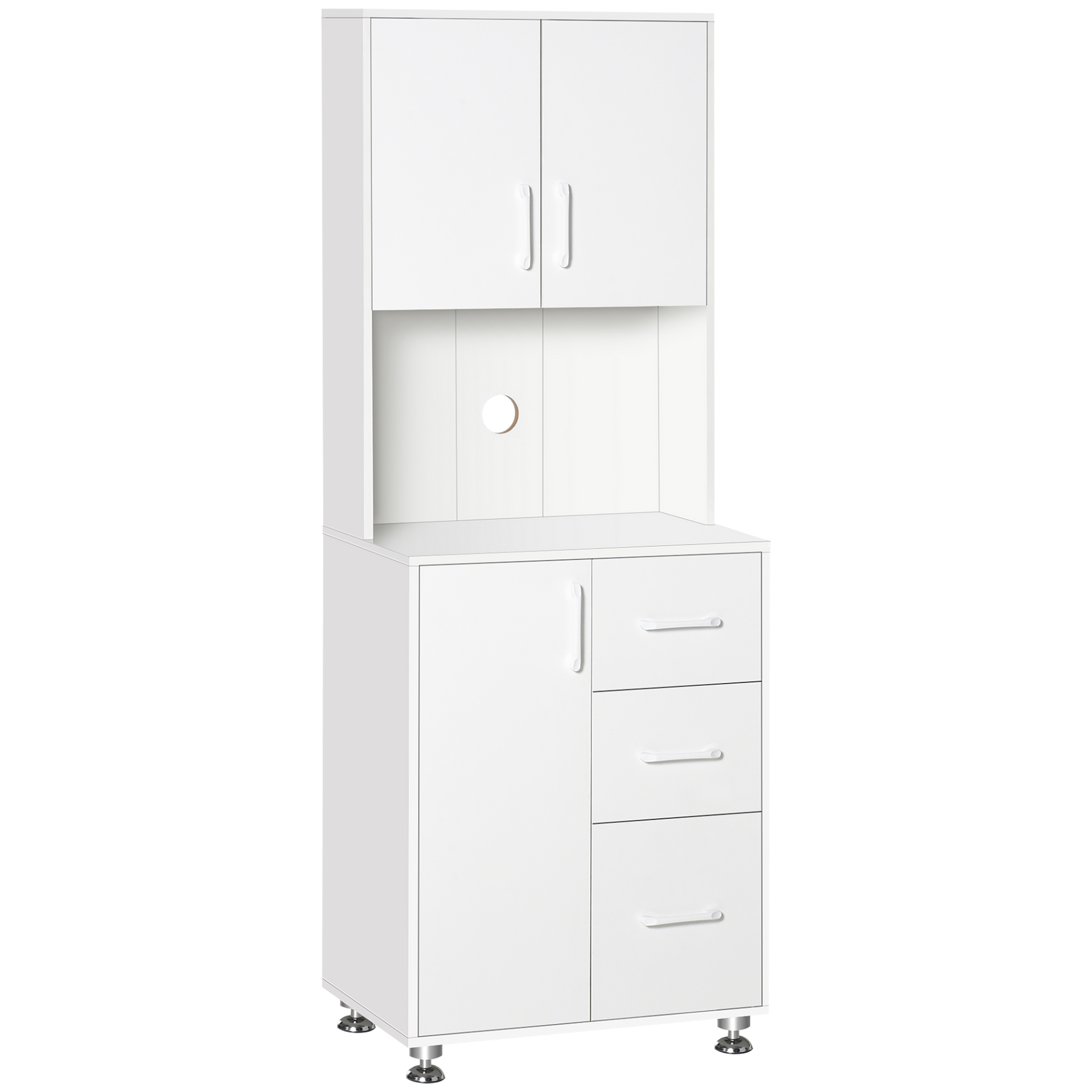 HOMCOM Modern Kitchen Cupboard with Ample Storage, 3 Drawers & Open Countertop - White | Sleek & Versatile Storage Solution - BEYRUN