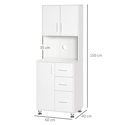 HOMCOM Modern Kitchen Cupboard with Ample Storage, 3 Drawers & Open Countertop - White | Sleek & Versatile Storage Solution - BEYRUN