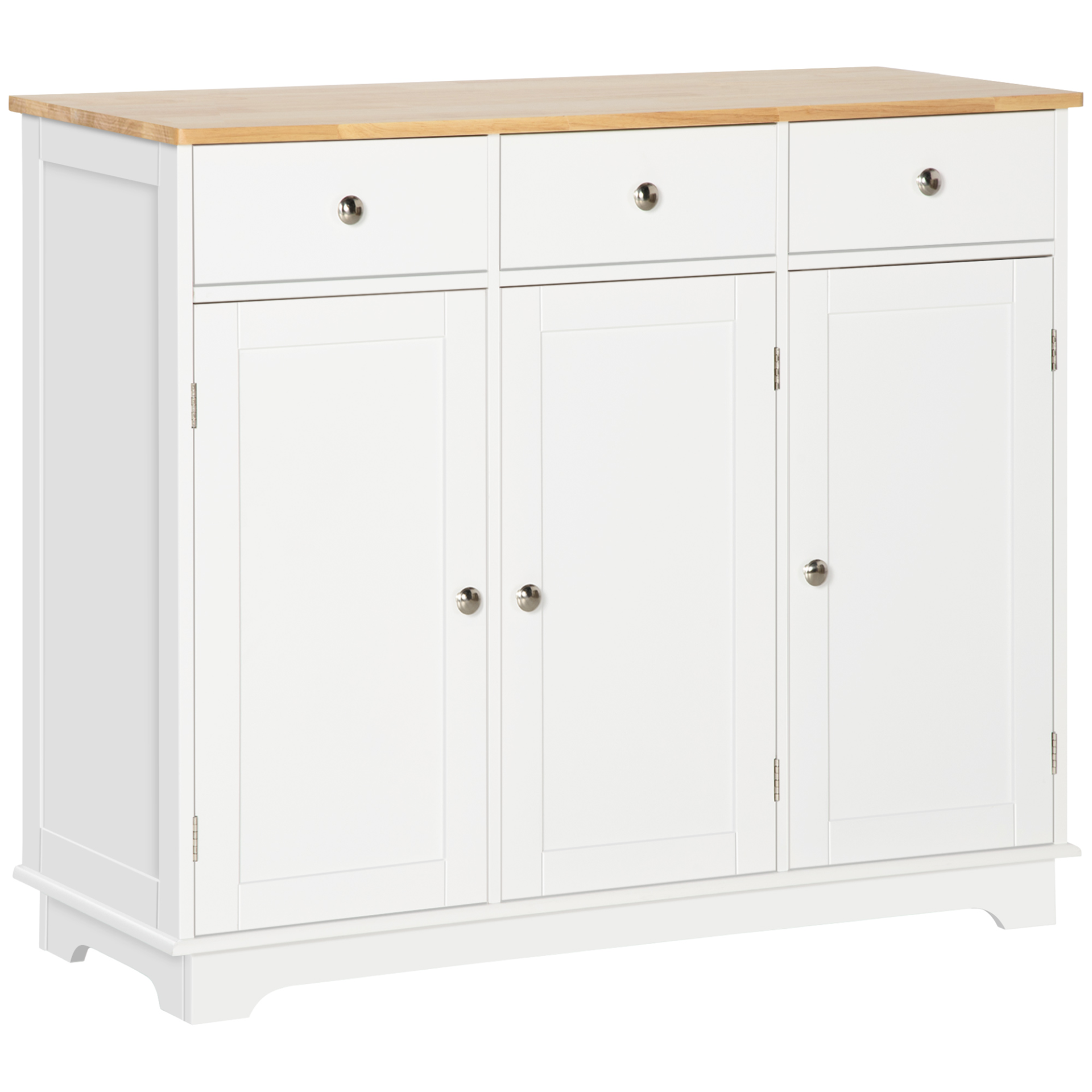 HOMCOM Modern Sideboard with Rubberwood Top - Multi-Storage Buffet Cabinet for Living Room & Kitchen, White - BEYRUN