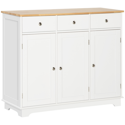 HOMCOM Modern Sideboard with Rubberwood Top - Multi-Storage Buffet Cabinet for Living Room & Kitchen, White - BEYRUN