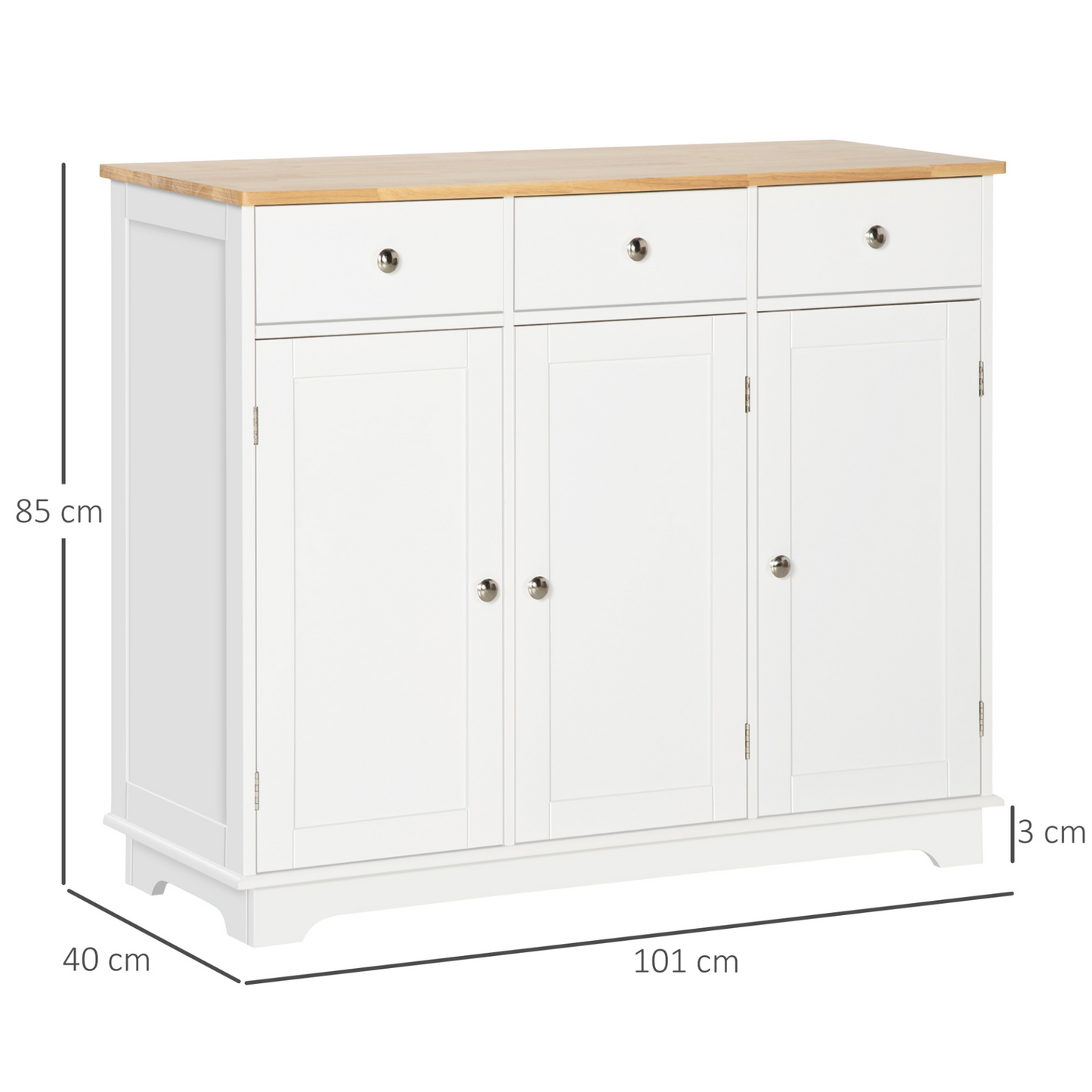 HOMCOM Modern Sideboard with Rubberwood Top - Multi-Storage Buffet Cabinet for Living Room & Kitchen, White - BEYRUN