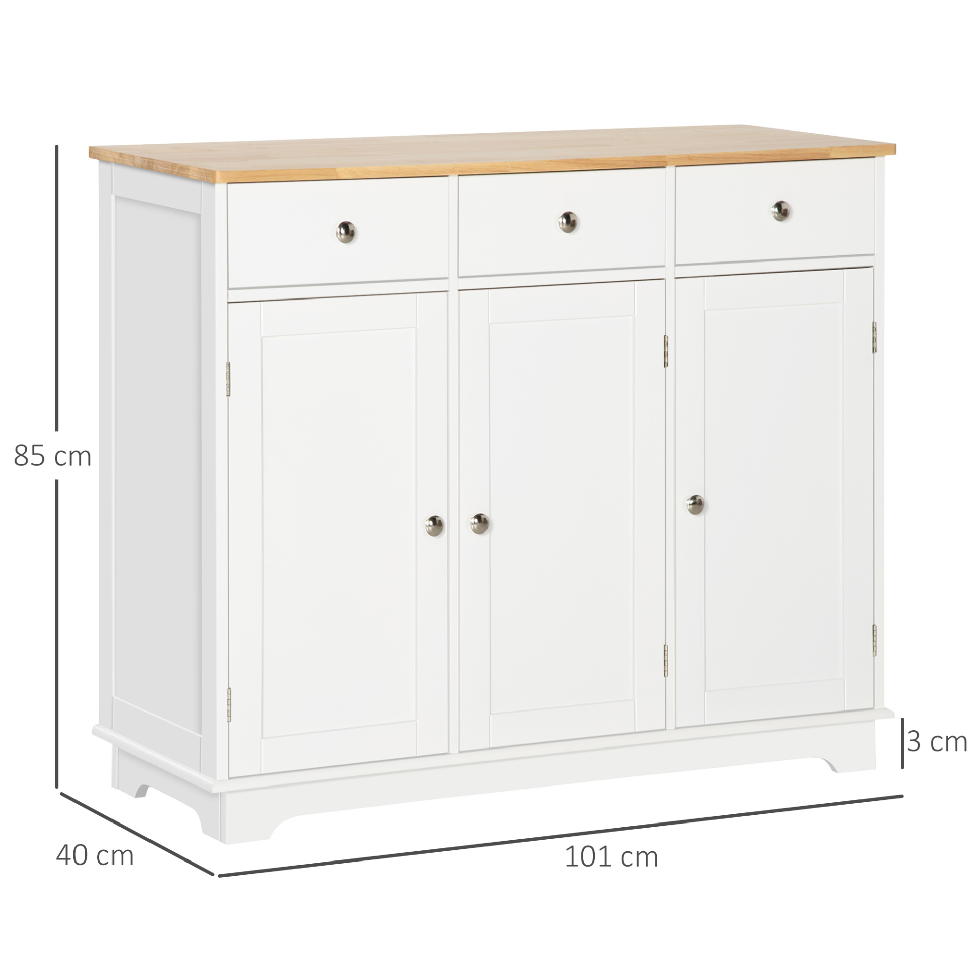 HOMCOM Modern Sideboard with Rubberwood Top - Multi-Storage Buffet Cabinet for Living Room & Kitchen, White - BEYRUN