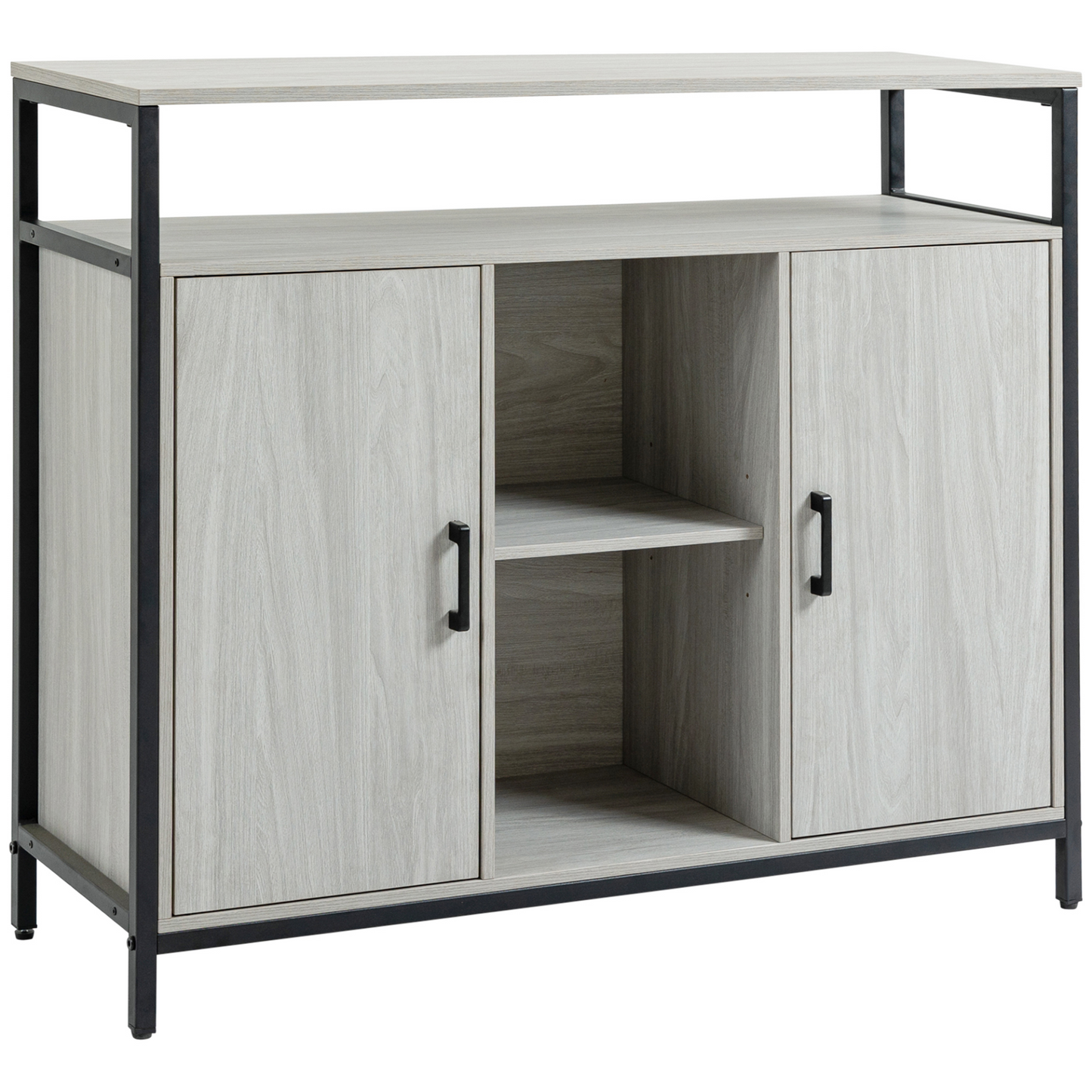 HOMCOM Modern Sideboard Storage Cabinet with Steel Frame & Adjustable Shelves, Light Grey - BEYRUN