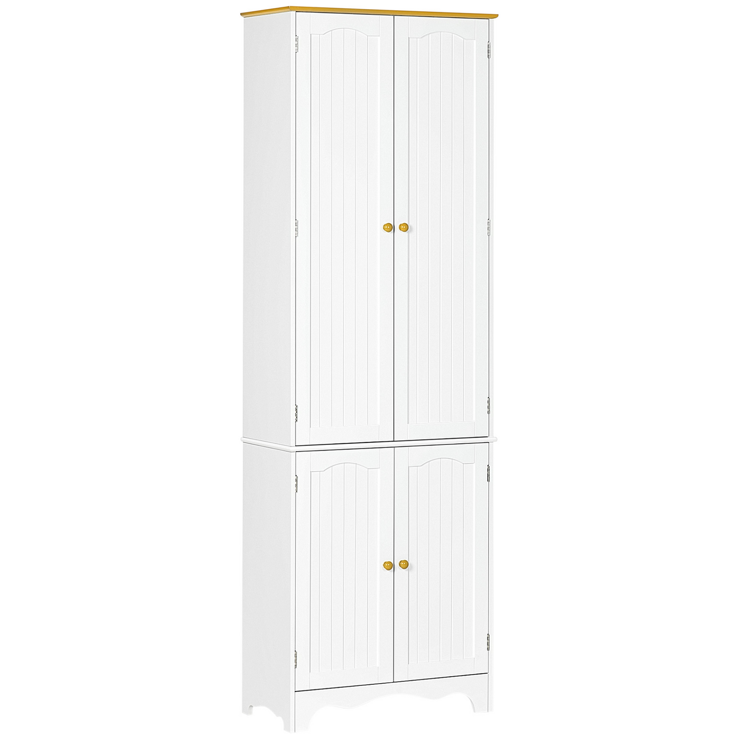 HOMCOM Freestanding 4-Door Kitchen Cupboard - Elegant White Storage Cabinet with 4 Shelves and Durable MDF Structure - BEYRUN