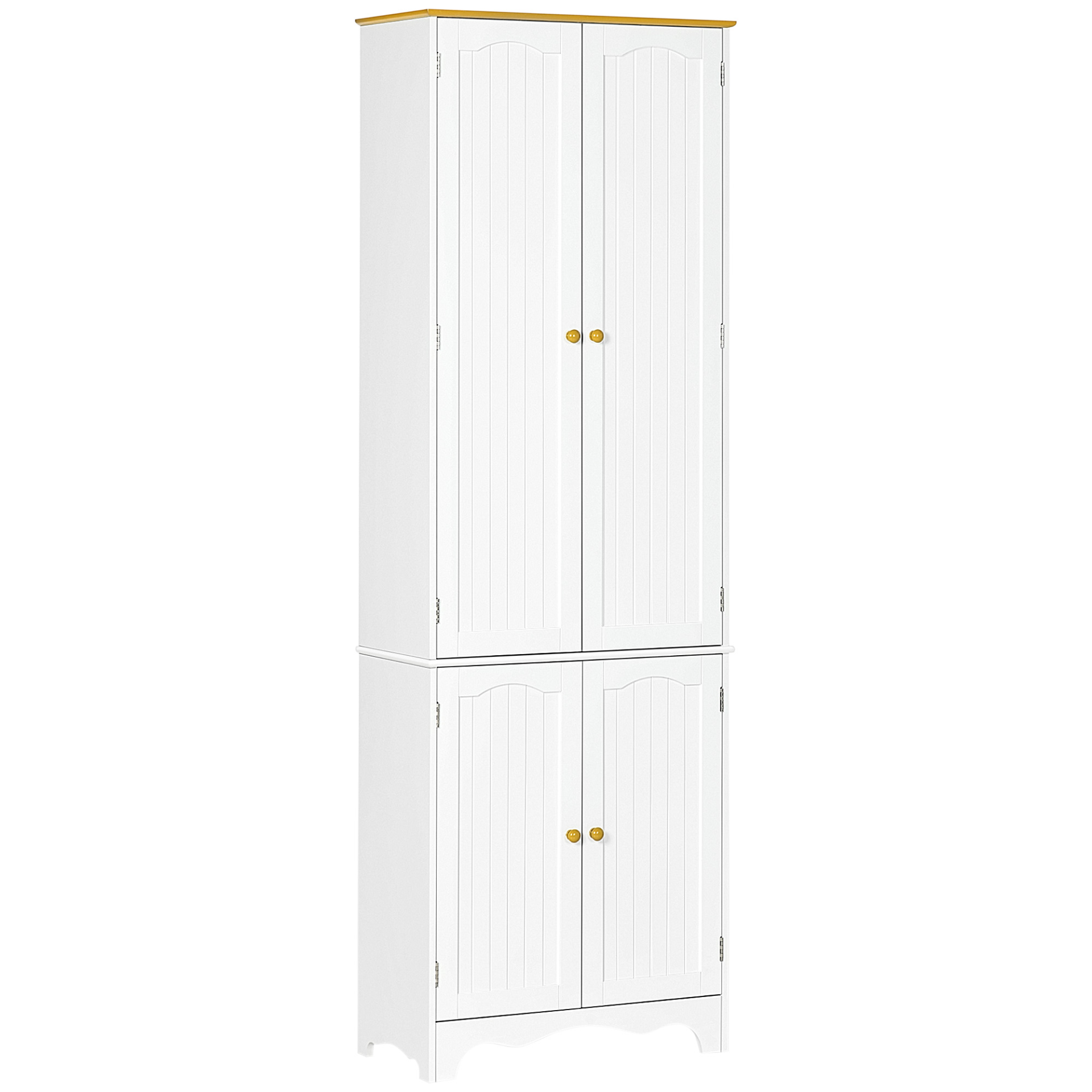 HOMCOM Freestanding 4-Door Kitchen Cupboard - Elegant White Storage Cabinet with 4 Shelves and Durable MDF Structure - BEYRUN