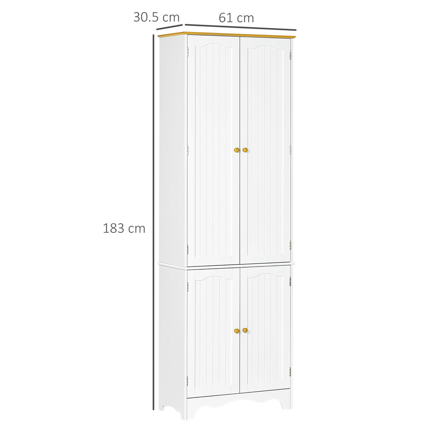 HOMCOM Freestanding 4-Door Kitchen Cupboard - Elegant White Storage Cabinet with 4 Shelves and Durable MDF Structure - BEYRUN