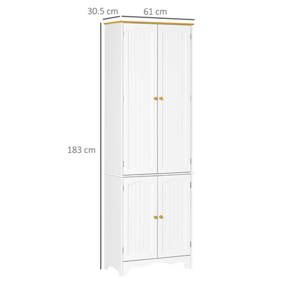 HOMCOM Freestanding 4-Door Kitchen Cupboard - Elegant White Storage Cabinet with 4 Shelves and Durable MDF Structure - BEYRUN