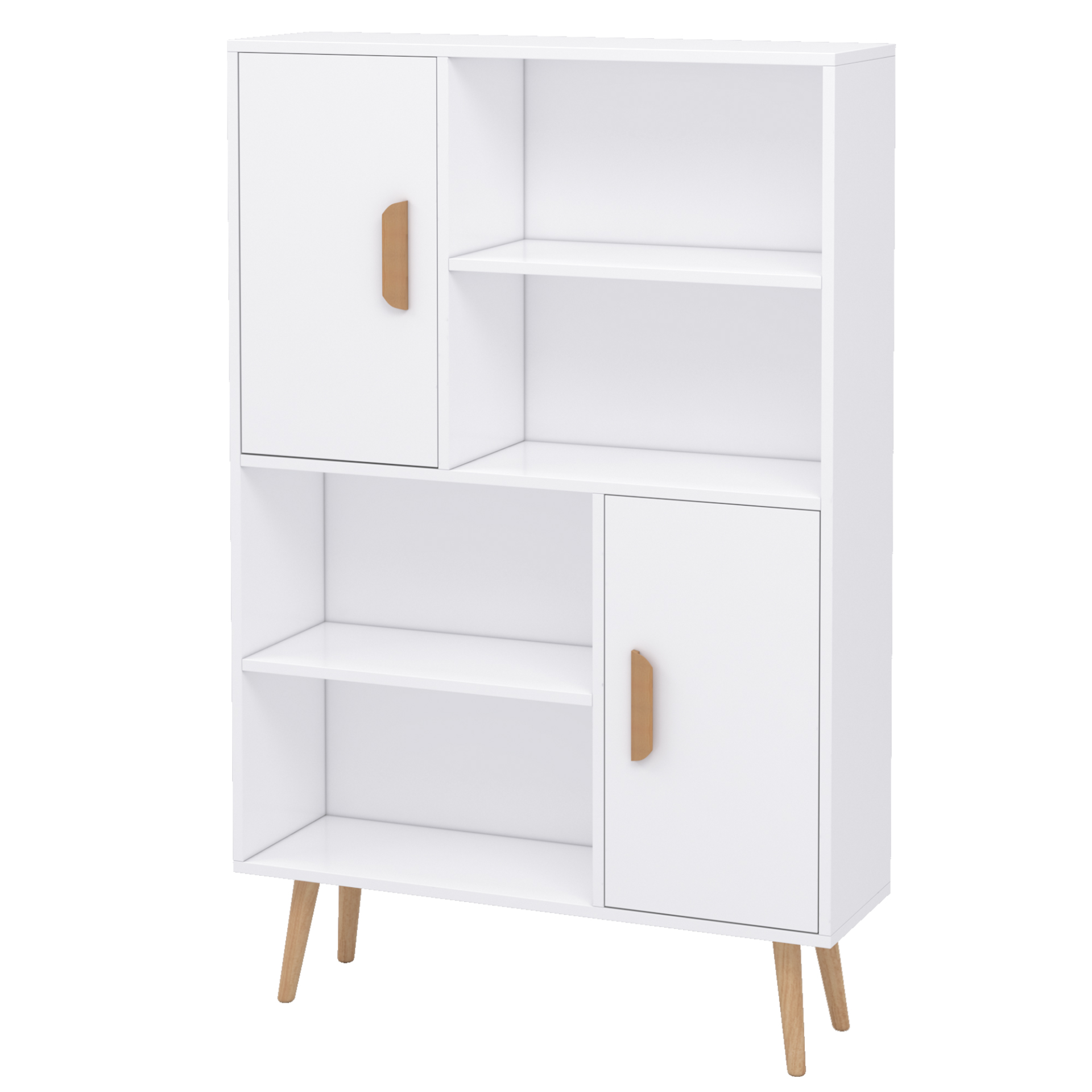 HOMCOM Sideboard Bookshelf - Free Standing Bookcase Shelves Unit with Wooden Legs - White - BEYRUN