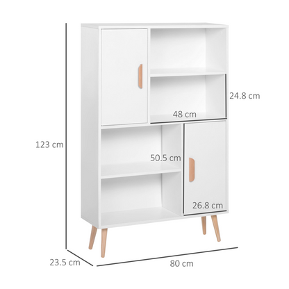 HOMCOM Sideboard Bookshelf - Free Standing Bookcase Shelves Unit with Wooden Legs - White - BEYRUN