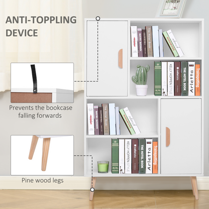 HOMCOM Sideboard Bookshelf - Free Standing Bookcase Shelves Unit with Wooden Legs - White - BEYRUN