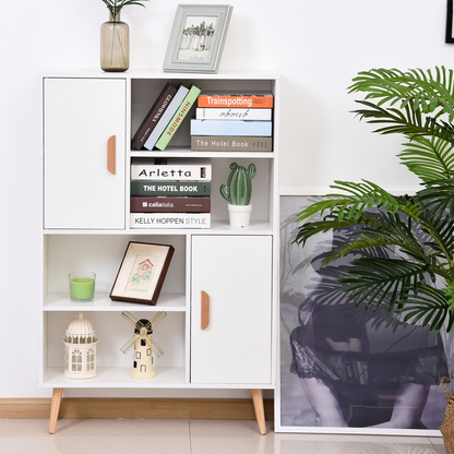 HOMCOM Sideboard Bookshelf - Free Standing Bookcase Shelves Unit with Wooden Legs - White - BEYRUN