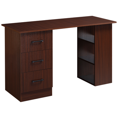 HOMCOM 120cm Walnut Brown Computer Desk with Storage Shelves and Drawers - Stylish Home Office Workstation - BEYRUN