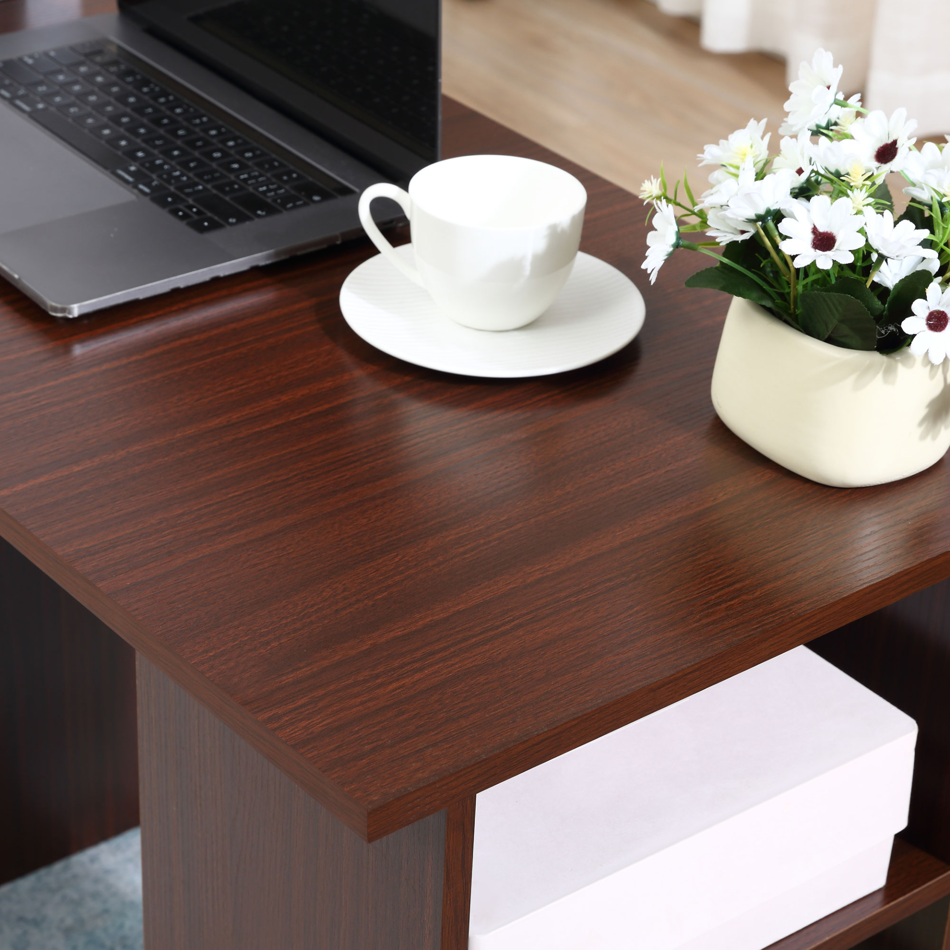 HOMCOM 120cm Walnut Brown Computer Desk with Storage Shelves and Drawers - Stylish Home Office Workstation - BEYRUN