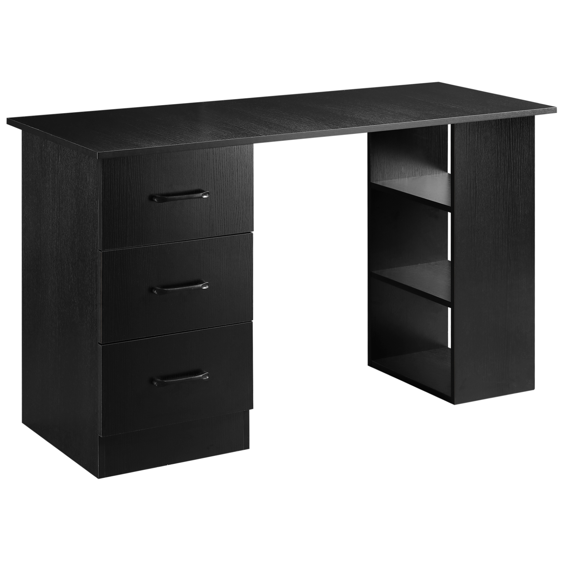 HOMCOM 120cm Computer Desk with Storage Shelves & Drawers | Home Office Workstation in Black - BEYRUN