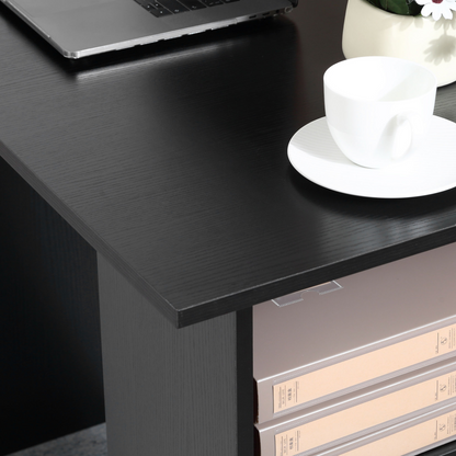 HOMCOM 120cm Computer Desk with Storage Shelves & Drawers | Home Office Workstation in Black - BEYRUN