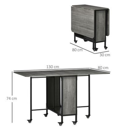 HOMCOM Extendable Mobile Drop Leaf Dining Table – Ideal for Small Spaces, with 6 Wheels & Storage Shelf - BEYRUN